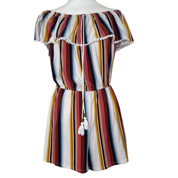 Derek Heart Off the Shoulder Multi-Color Striped Womens Romper Shorts Size XLG - Picture 1 of 10